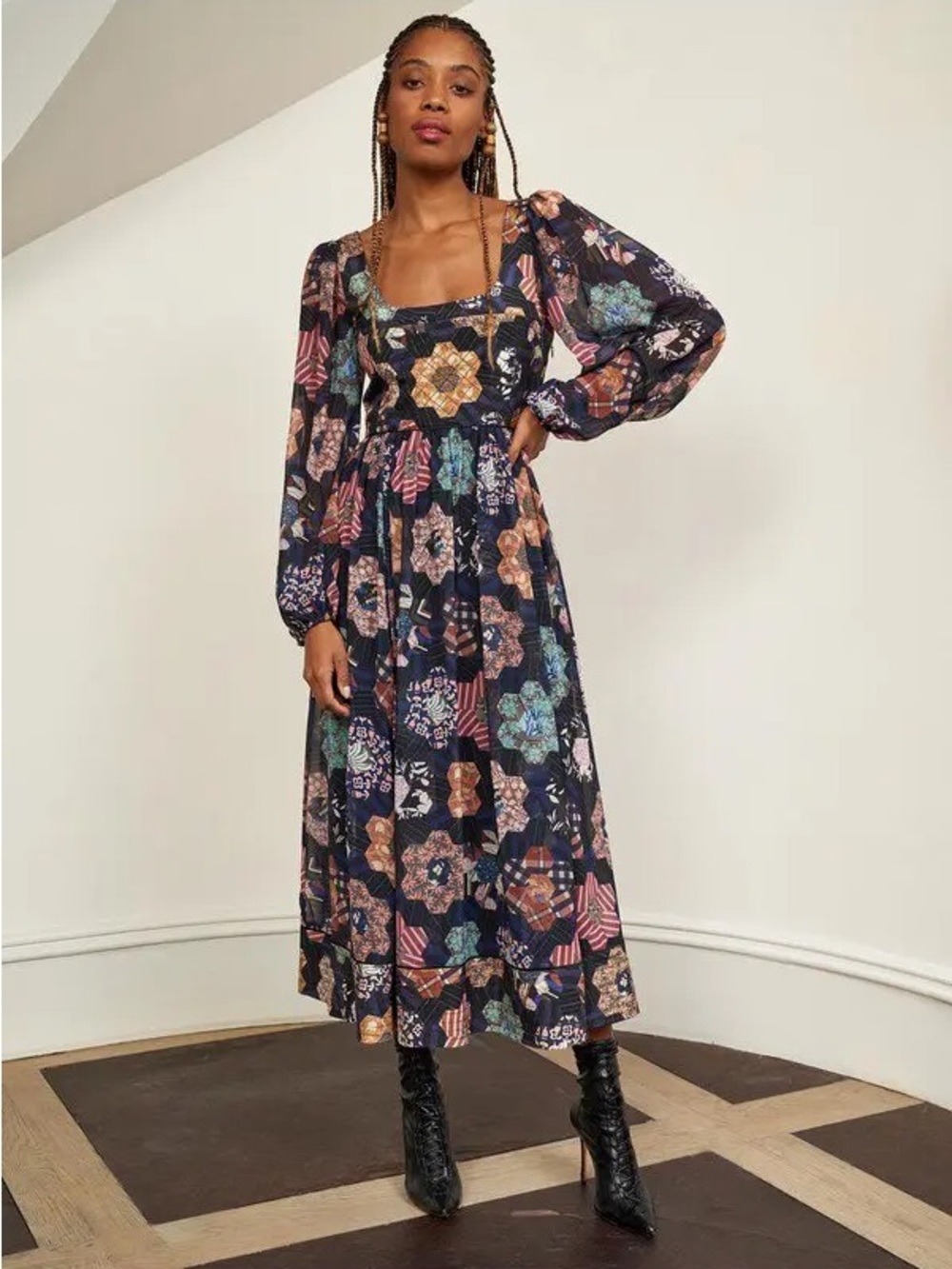 La Ligne Maria Midi Dress Patchwork NEW